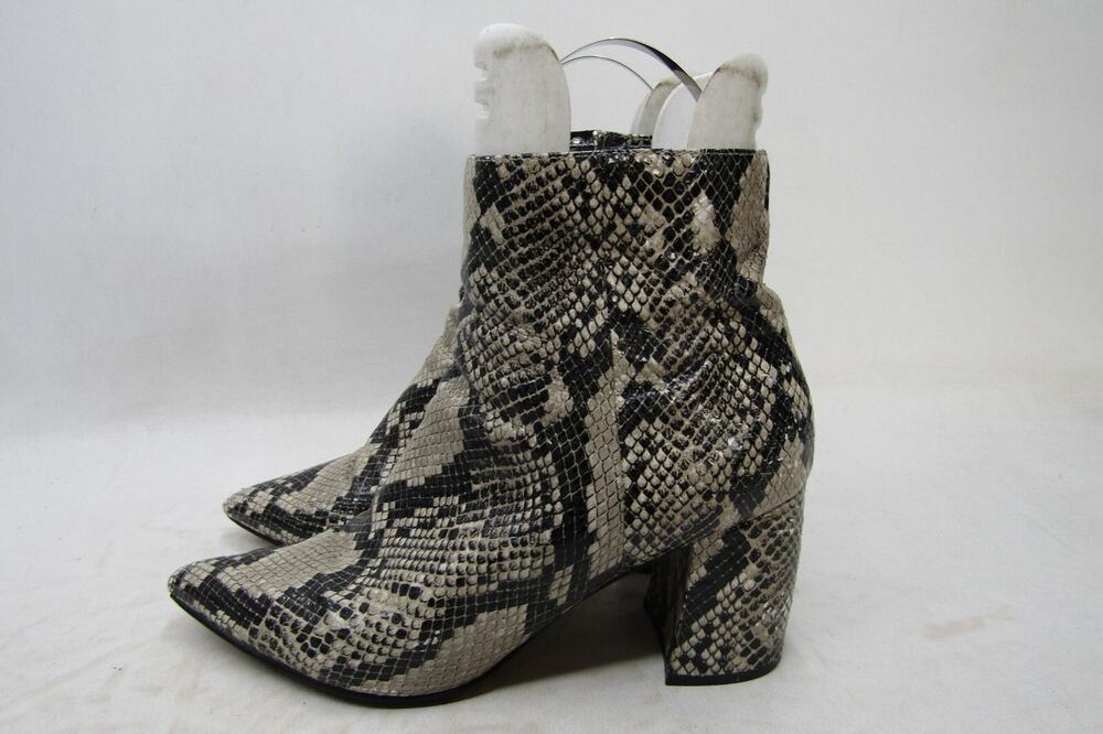 Marc Fisher Womens Sz 10 M Black Beige Snake Print Zip Ankle Boots Bootie
